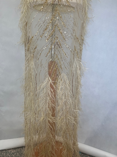 Picture of Long dress with golden crystals and feathers