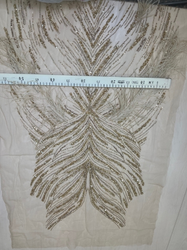 Picture of Long dress with golden crystals and feathers