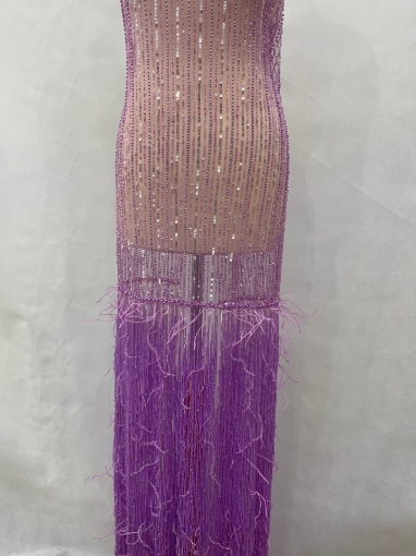 Picture of Lilac purple embroidery with fringes and feathers