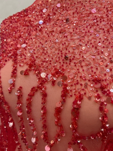 Picture of Embroidery with strings of red beads