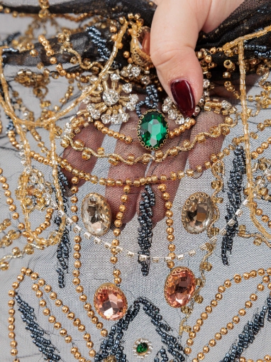 Picture of "Golden crystal and fringe embroidery"