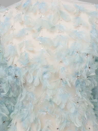 Picture of Spectacular embroidery with feathers and pearls.