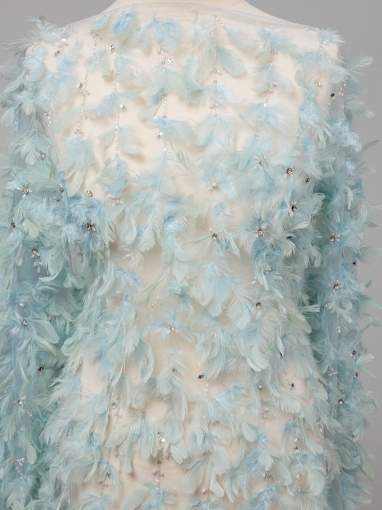 Picture of Spectacular embroidery with feathers and pearls.