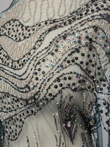 Picture of Bead and Petrol Green Crystal Embroidery