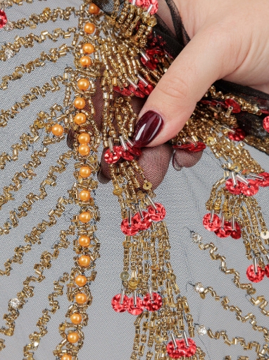 Picture of "Bead and Sequin Embroidery Golden Red"