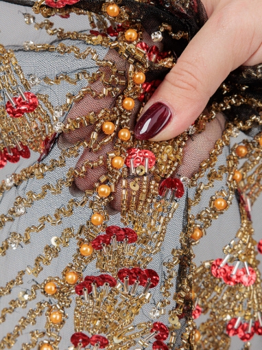 Picture of "Bead and Sequin Embroidery Golden Red"