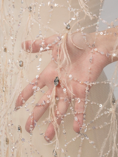 Picture of Champagne embroidery with crystals and feathers