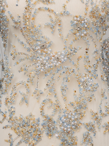 Picture of Embroidery with baby blue/champagne crystals and beads