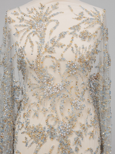 Picture of Embroidery with baby blue/champagne crystals and beads