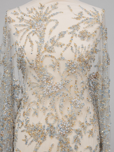Picture of Embroidery with baby blue/champagne crystals and beads