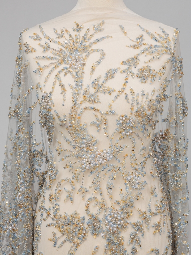 Picture of Embroidery with baby blue/champagne crystals and beads