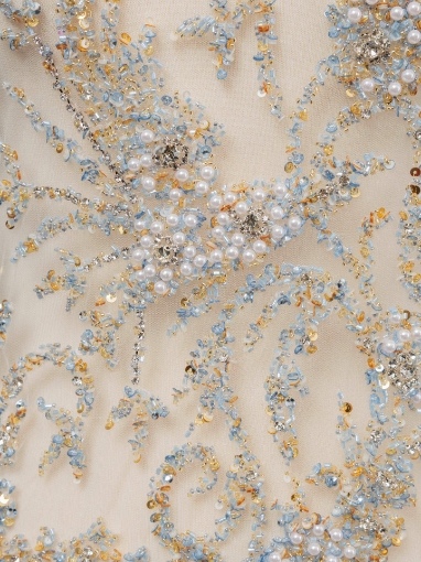 Picture of Embroidery with baby blue/champagne crystals and beads