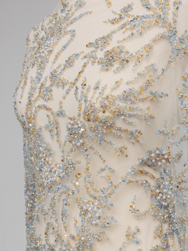 Picture of Embroidery with baby blue/champagne crystals and beads