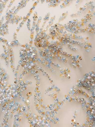 Picture of Embroidery with baby blue/champagne crystals and beads