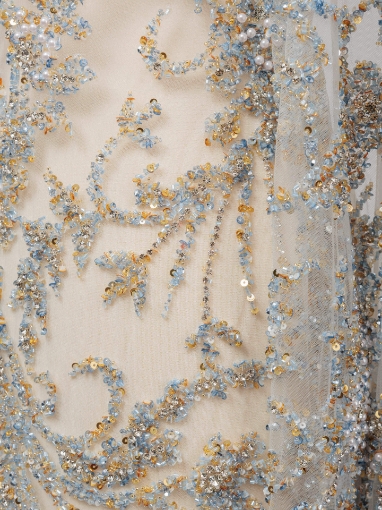 Picture of Embroidery with baby blue/champagne crystals and beads