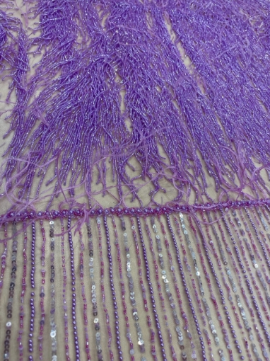 Picture of Lilac purple embroidery with fringes and feathers