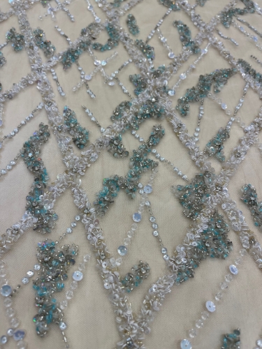 Picture of Embroidery in shades of aquamarine, silver, and white