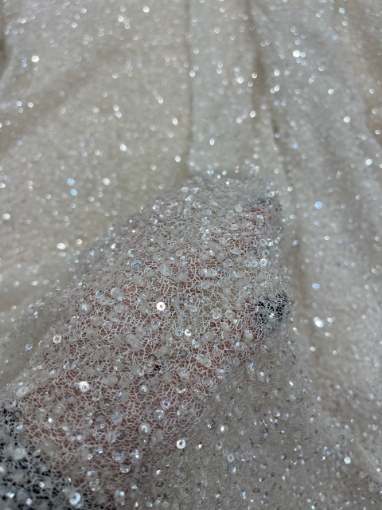 Picture of Mesh-type embroidery with pearls, beads, and white sequins.