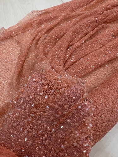 Picture of "Peach orange mesh lace with glass beads"