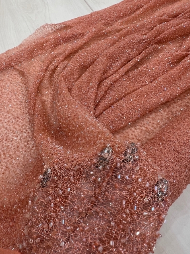 Picture of "Peach orange mesh lace with glass beads"