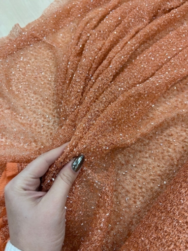 Picture of "Peach orange mesh lace with glass beads"