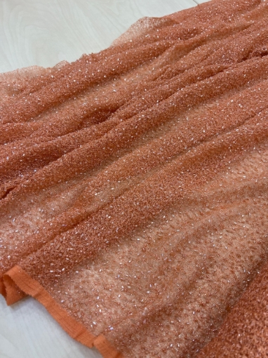 Picture of "Peach orange mesh lace with glass beads"