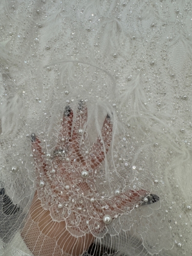 Picture of Lace with pearls and feathers Marry Me