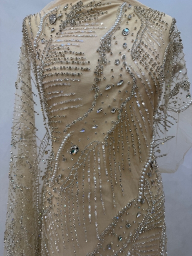 Picture of "Embroidery with crystals, pearls, and beads Champagne Rays"