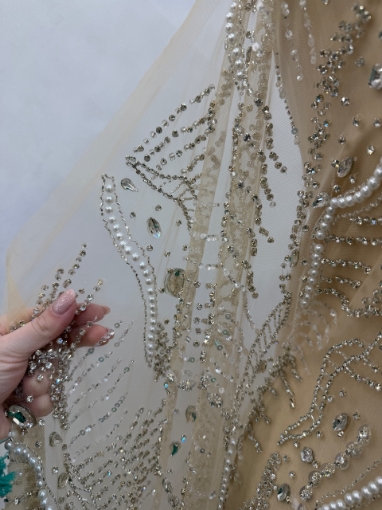 Picture of "Embroidery with crystals, pearls, and beads Champagne Rays"