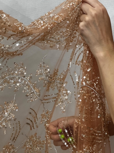 Picture of Salmon pink embroidery with crystals