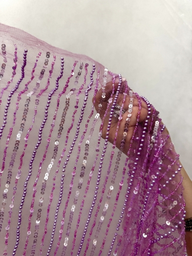 Picture of Lilac purple embroidery with fringes and feathers