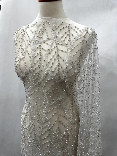 Picture of Crystal Mesh - broderie cu cristale argintii si margele - ivory