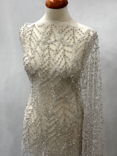 Picture of Crystal Mesh - broderie cu cristale argintii si margele - ivory