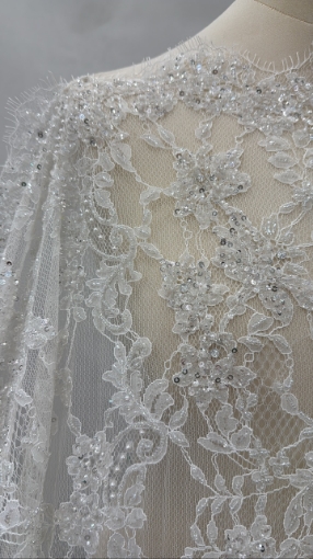 Picture of Bridal Orchids - Dantela brodata cu perle si margele - white