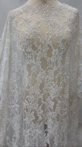 Picture of Bridal Orchids - Dantela brodata cu perle si margele - white