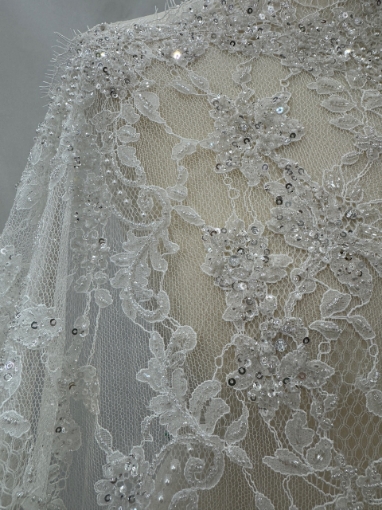 Picture of Bridal Orchids - Dantela brodata cu perle si margele - white