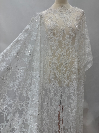 Picture of Bridal Orchids - Dantela brodata cu perle si margele - white