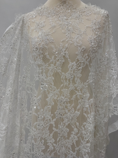 Picture of Bridal Orchids - Dantela brodata cu perle si margele - white