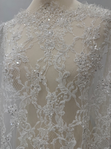 Picture of Bridal Orchids - Dantela brodata cu perle si margele - white