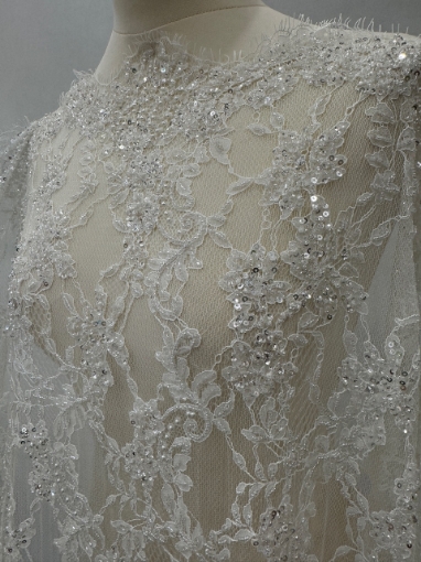 Picture of Bridal Orchids - Dantela brodata cu perle si margele - white