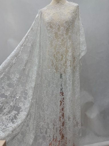 Picture of Bridal Orchids - Dantela brodata cu perle si margele - white