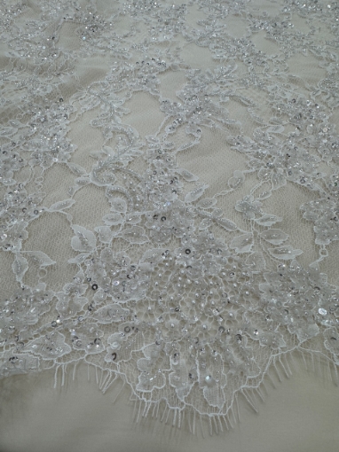 Picture of Bridal Orchids - Dantela brodata cu perle si margele - white