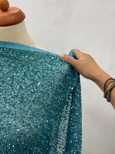 Picture of Beadwork with turquoise beads, pearls, and sequins
