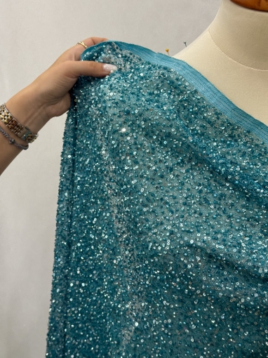 Picture of Beadwork with turquoise beads, pearls, and sequins