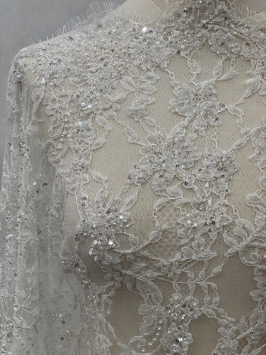 Picture of Bridal Orchids - Dantela brodata cu perle si margele - white