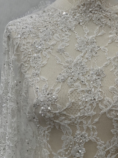 Picture of Bridal Orchids - Dantela brodata cu perle si margele - white