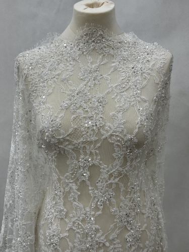 Picture of Bridal Orchids - Dantela brodata cu perle si margele - white