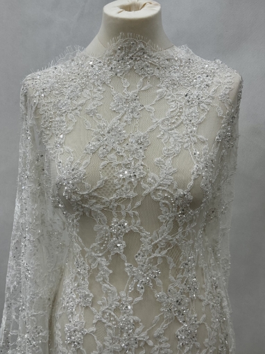 Picture of Bridal Orchids - Dantela brodata cu perle si margele - white