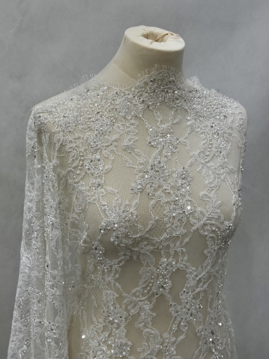 Picture of Bridal Orchids - Dantela brodata cu perle si margele - white